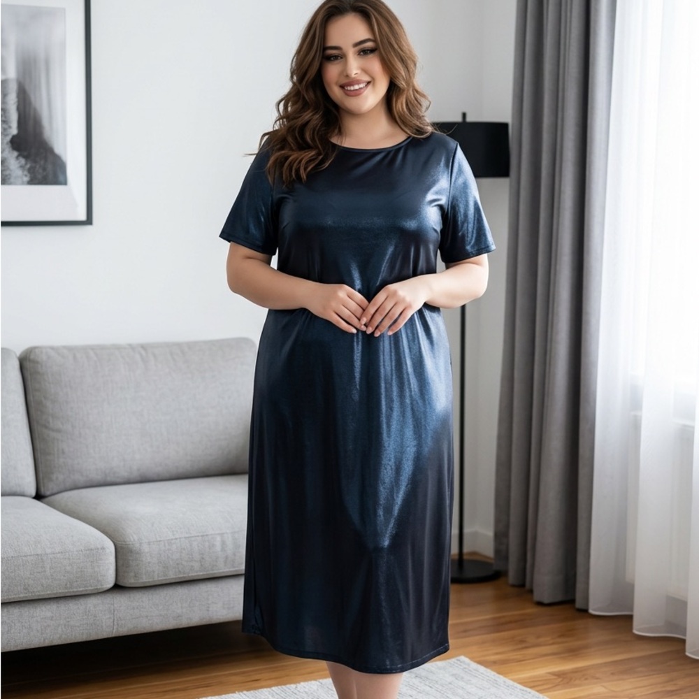 Elegant Navy Blue Satin Dress